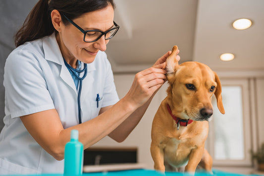 Moment de soin et d’écoute entre une vétérinaire et un chien, illustrant la relation de confiance.